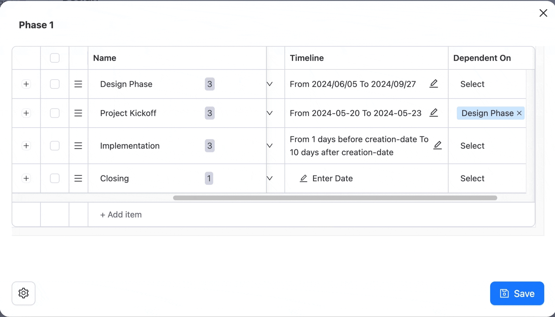 Animated walkthrough of enabling dynamic dates on a template's date column in Templify